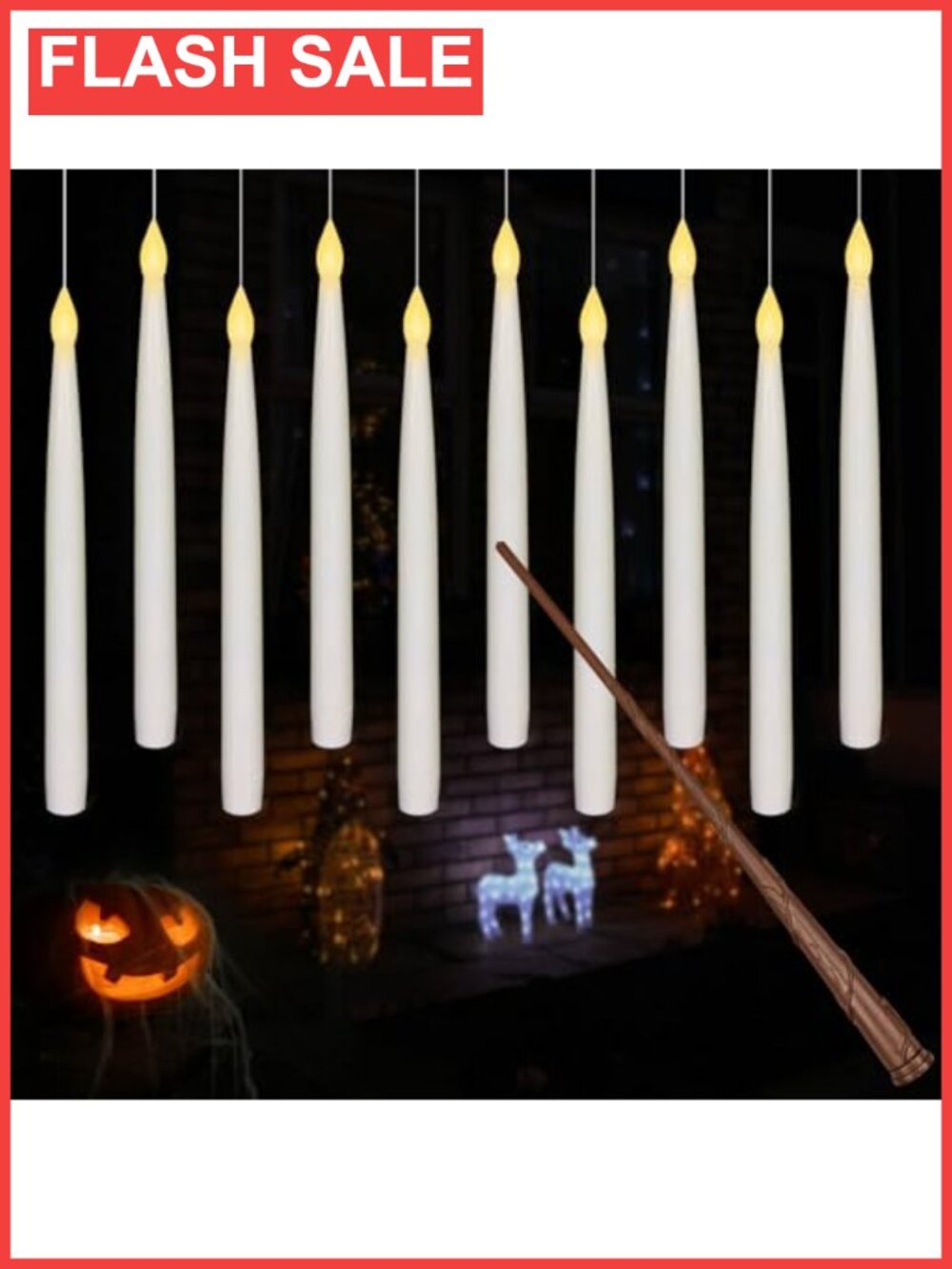 10Pc Floating LED Candles Magic Wand Remote 10.8in Halloween Decor